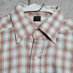 Bergdorf Goodman Shirt Mens Medium White Red Blue Plaid Button Collar Italy